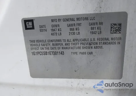 2014 Chevrolet Cruze 1Lt Auto from USA, damaged, VIN 1G1PC5SB1E7301143